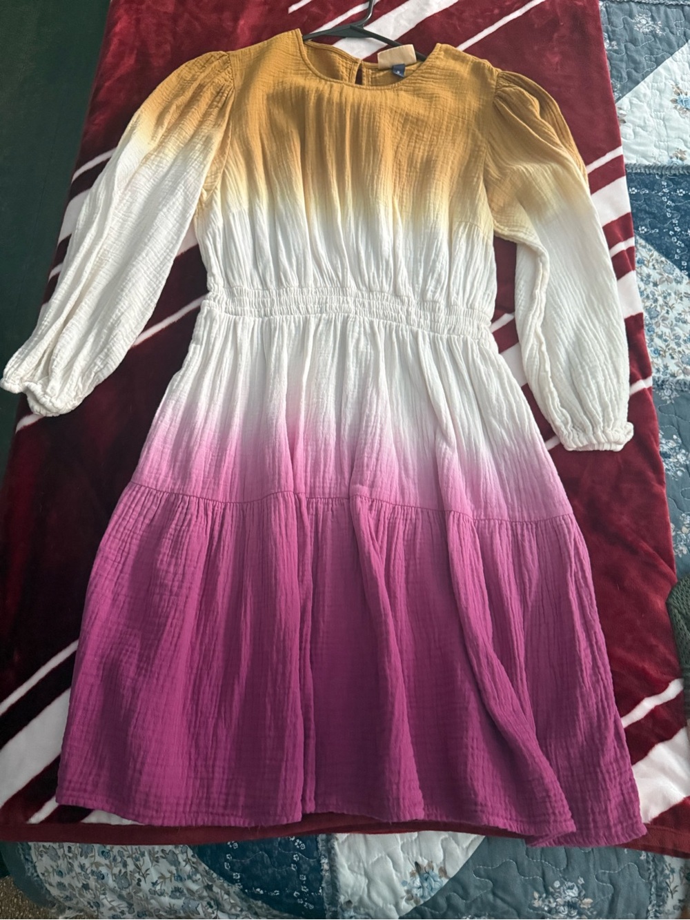 Universal Thread Girls Ombre Tiered Long Sleeve Dress - Yellow White Pink